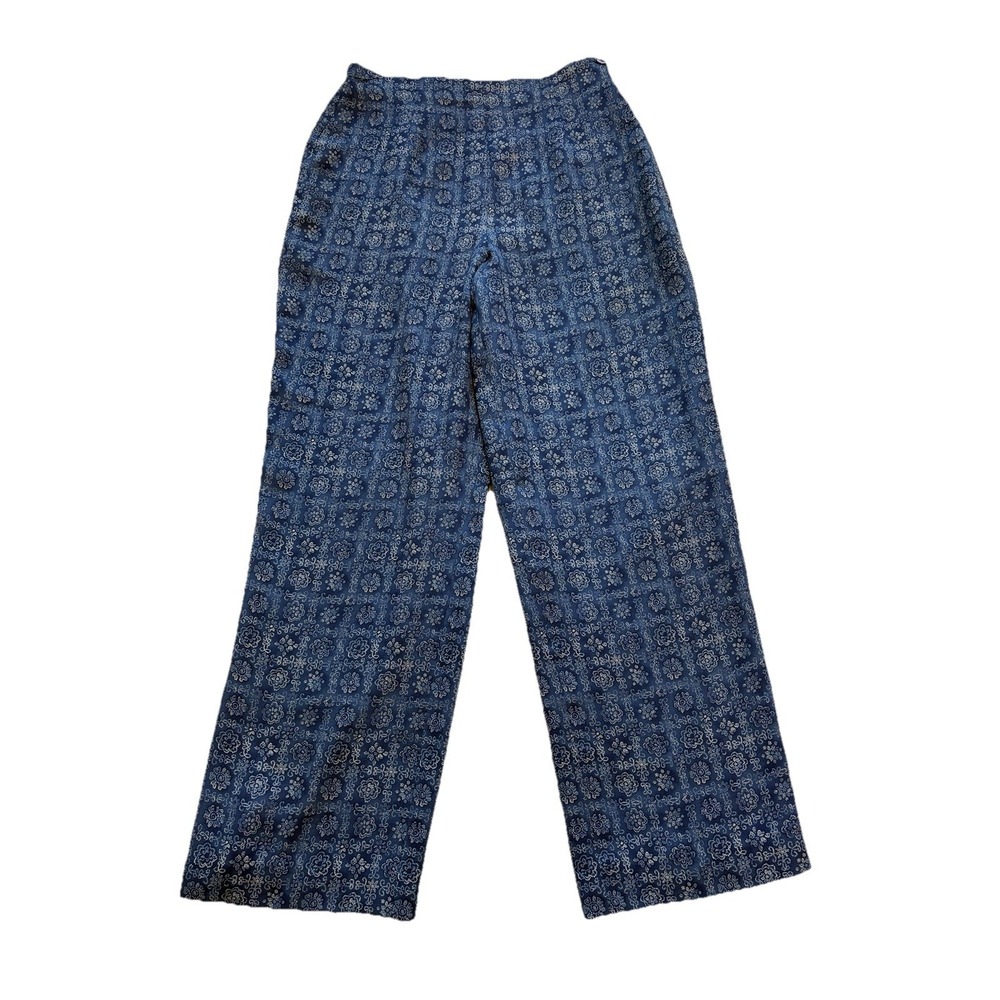 VTG 90s Talbots 100% Silk Pants Women's 4 Navy Blue Boho Flowy Bohemian Hippie